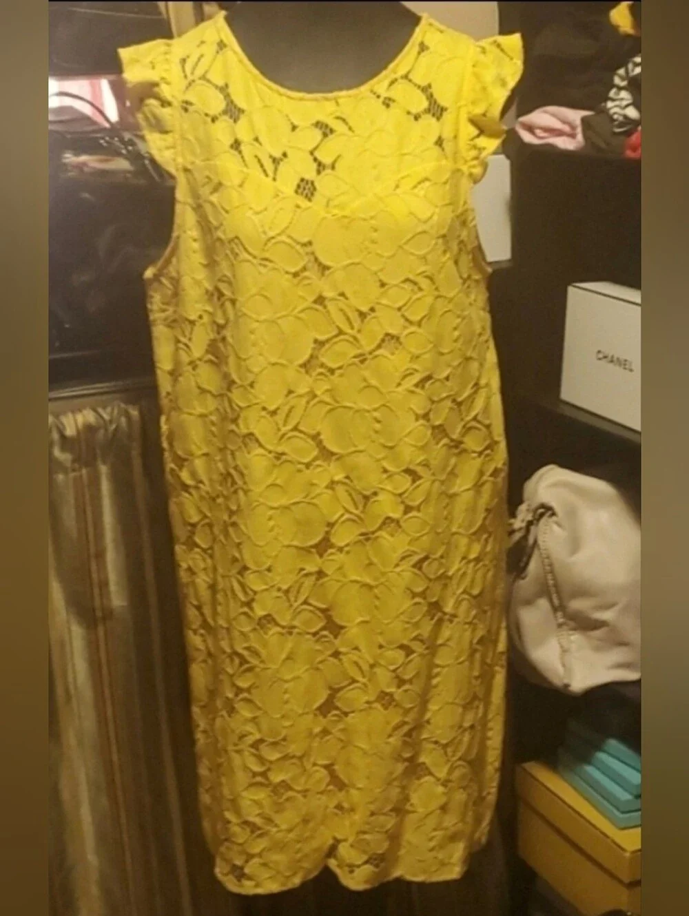 Monteau Yellow Floral Lace Shift Dress